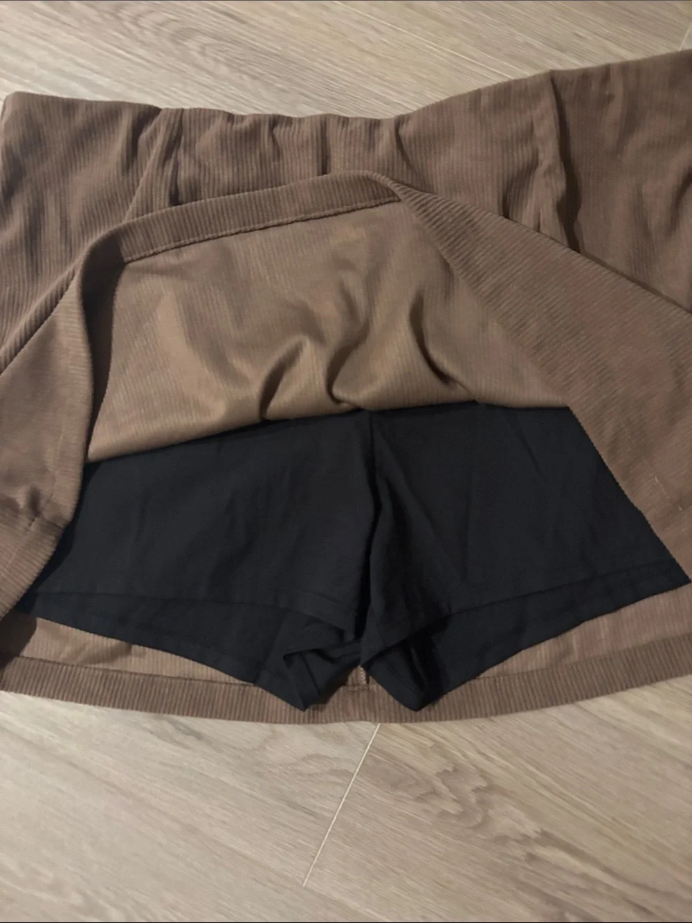 Halara Corduroy Brown Mini Skirt Skort Black Inner Shorts MSRP $51